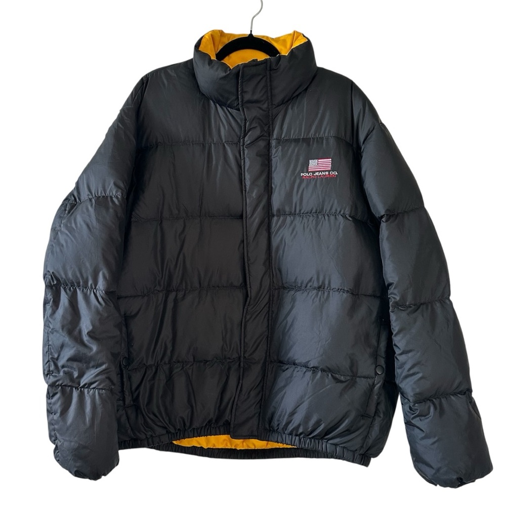 Polo Jeans Company Men’s Black Puffer Down Fill Yellow Lining Jacket- Size XL